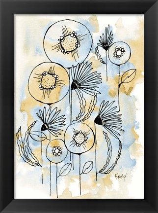 Framed Yellow and Blue Blooms I Print