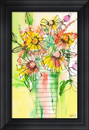 Framed Bursting Wildflowers in Vase Print