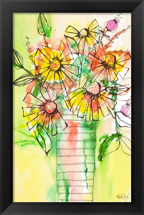 Framed Bursting Wildflowers in Vase Print