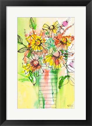 Framed Bursting Wildflowers in Vase Print