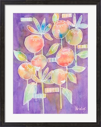 Framed Bubble Blossoms on Violet Print