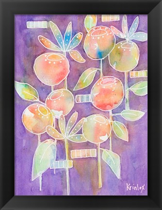 Framed Bubble Blossoms on Violet Print