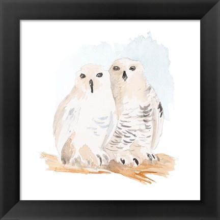 Framed Watercolor Snowy Owls Print