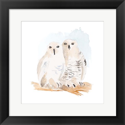 Framed Watercolor Snowy Owls Print