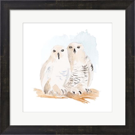 Framed Watercolor Snowy Owls Print