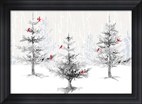 Framed Silver Forest with Cardinals Print