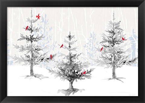 Framed Silver Forest with Cardinals Print