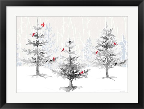 Framed Silver Forest with Cardinals Print