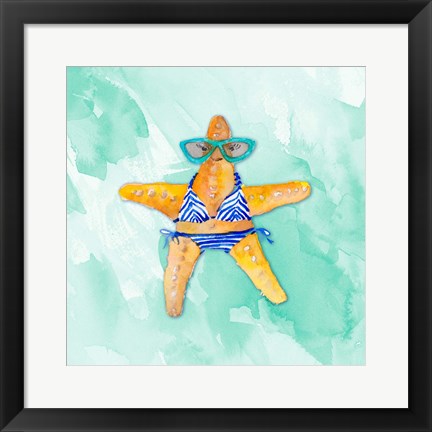 Framed Blue Bikini Starfish on Watercolor Print