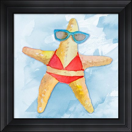 Framed Red Bikini Starfish on Watercolor Print