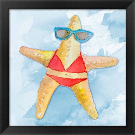 Framed Red Bikini Starfish on Watercolor Print