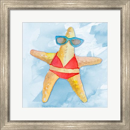 Framed Red Bikini Starfish on Watercolor Print