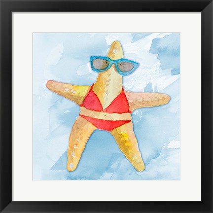 Framed Red Bikini Starfish on Watercolor Print