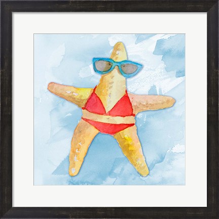 Framed Red Bikini Starfish on Watercolor Print