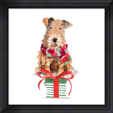 Framed Christmas Airedale Terrier Print