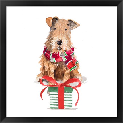 Framed Christmas Airedale Terrier Print
