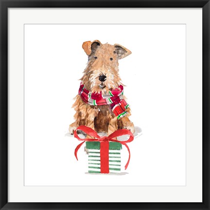 Framed Christmas Airedale Terrier Print