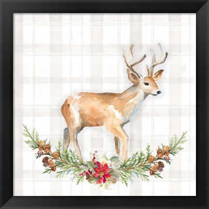 Framed Holiday Woodland Garland on Plaid II Print