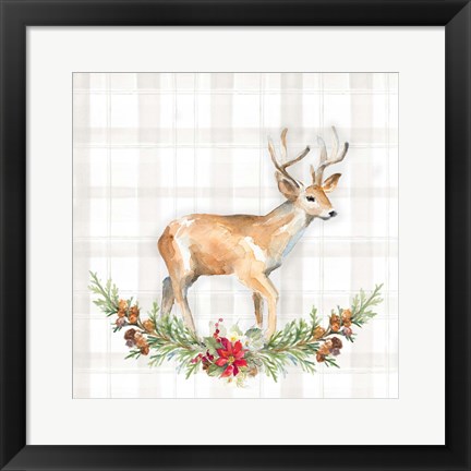 Framed Holiday Woodland Garland on Plaid II Print