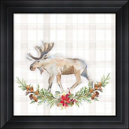 Framed Holiday Woodland Garland on Plaid I Print