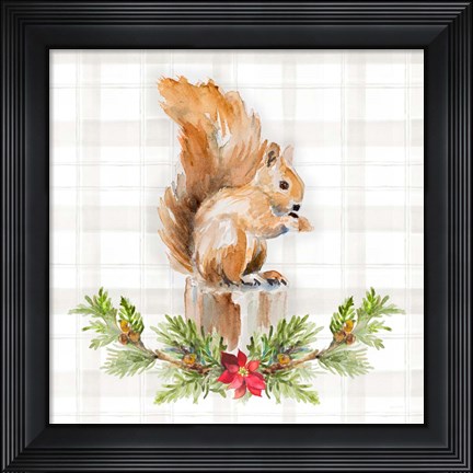 Framed Holiday Woodland Garland on Plaid III Print
