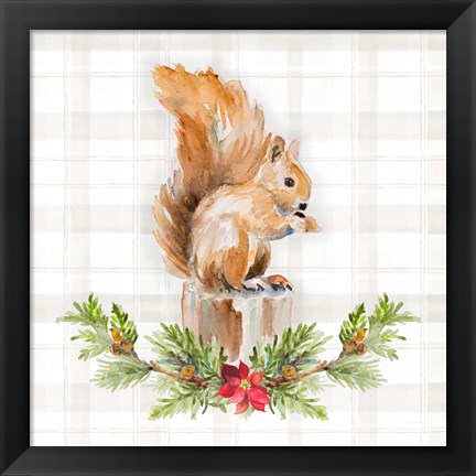 Framed Holiday Woodland Garland on Plaid III Print