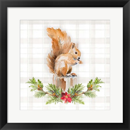 Framed Holiday Woodland Garland on Plaid III Print