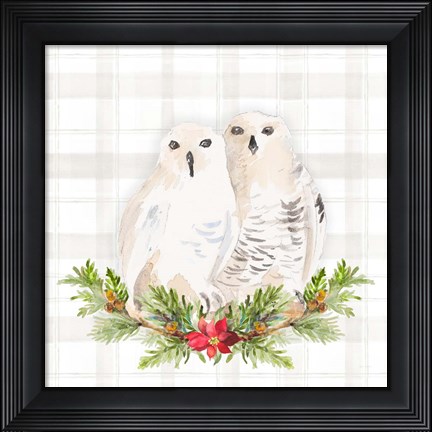Framed Holiday Woodland Garland on Plaid IV Print