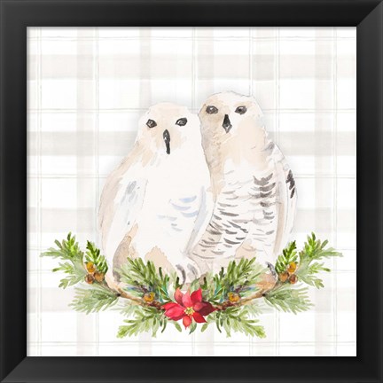 Framed Holiday Woodland Garland on Plaid IV Print