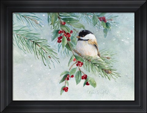 Framed Gray-Headed Chickadee On Holly Print