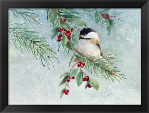 Framed Gray-Headed Chickadee On Holly Print