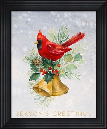 Framed Northern Cardinal Seasons Greetings Print