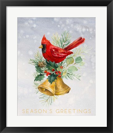 Framed Northern Cardinal Seasons Greetings Print