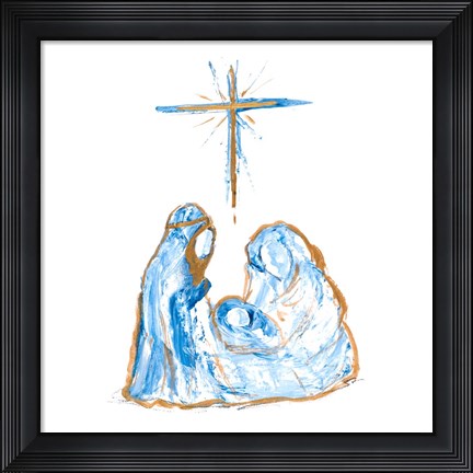 Framed Blue and Gold Nativity I Print