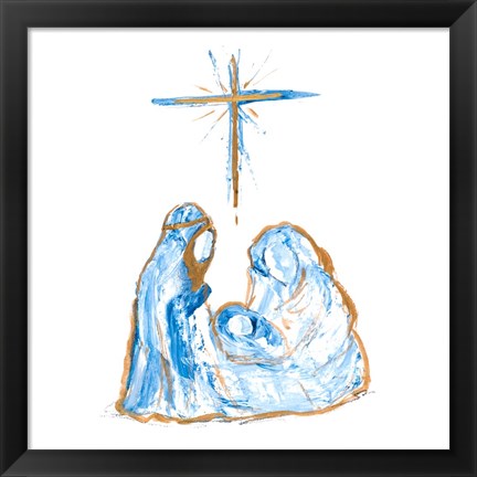 Framed Blue and Gold Nativity I Print