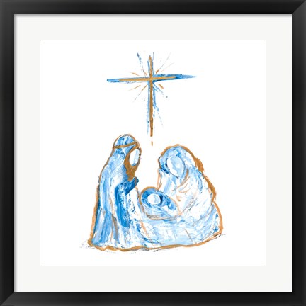 Framed Blue and Gold Nativity I Print