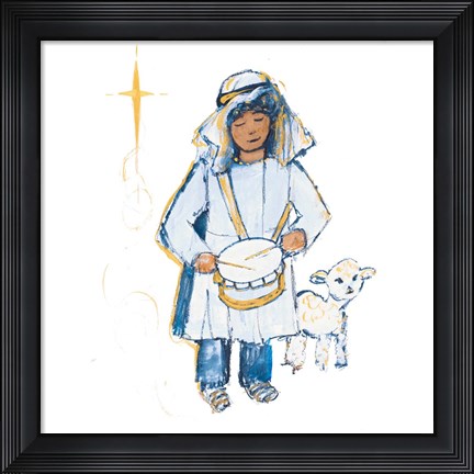 Framed Drummer Boy And Lamb (blue and gold) Print