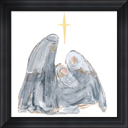 Framed Gray and Gold Nativity with Star Print