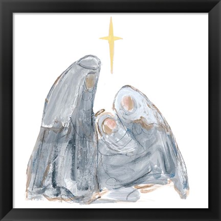 Framed Gray and Gold Nativity with Star Print