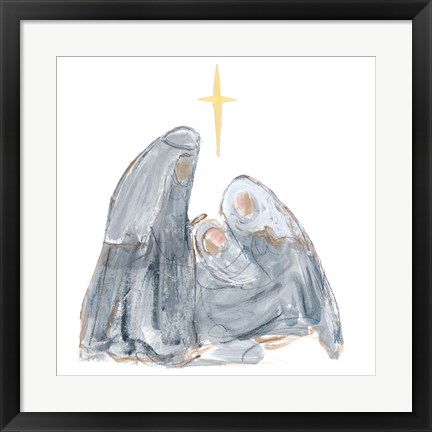 Framed Gray and Gold Nativity with Star Print