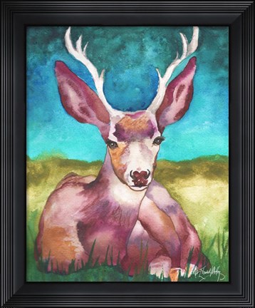 Framed Buck In A Field I Print