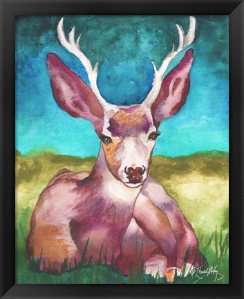 Framed Buck In A Field I Print