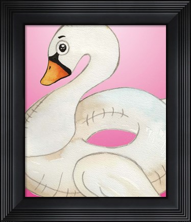 Framed Swan Float on Pink Print