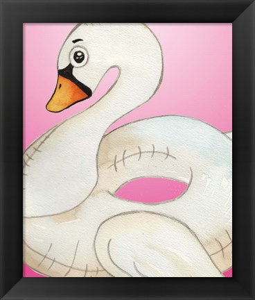 Framed Swan Float on Pink Print