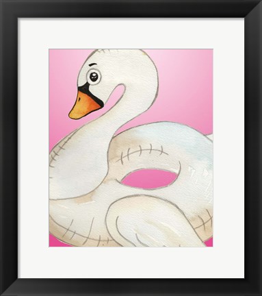 Framed Swan Float on Pink Print