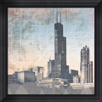 Framed Chicago Skyline I Print