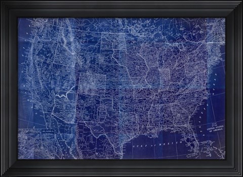 Framed Cobalt US Map Print