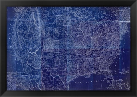 Framed Cobalt US Map Print