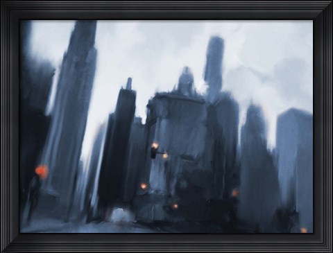 Framed Foggy Evening in the City Print
