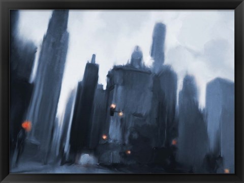 Framed Foggy Evening in the City Print